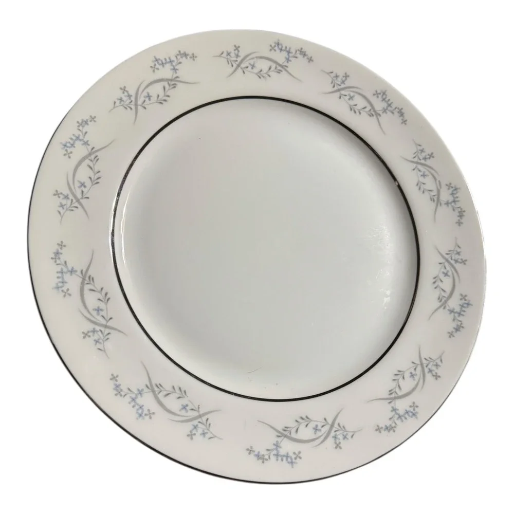 Counselor Fine China 1943 Symphony Japan 10 3/8 Dinner Plate Blue Silver Floral